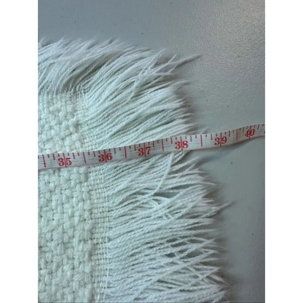 Vintage White Blue Acrylic Fringed Throw Italian Made Baby Blanket